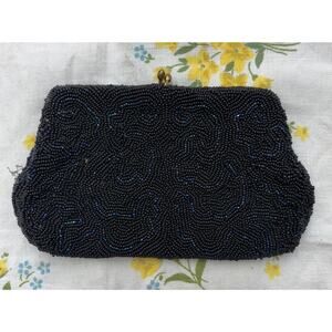 Vintage Black Beaded Evening Clutch Purse Made in Belgium Joseph Horne Co Vint